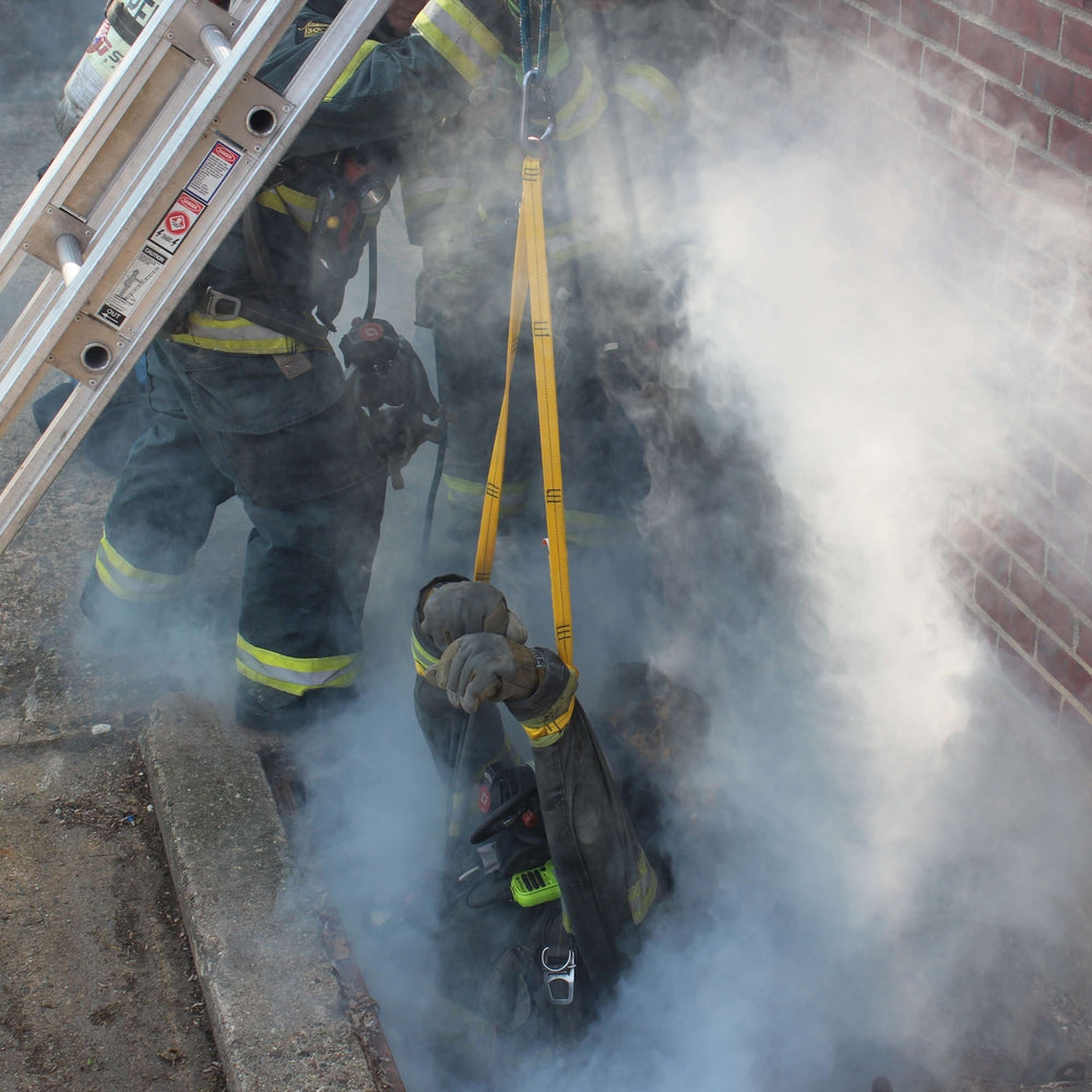 Multi-Loop Rescue Strap lifting firefighter out of fire