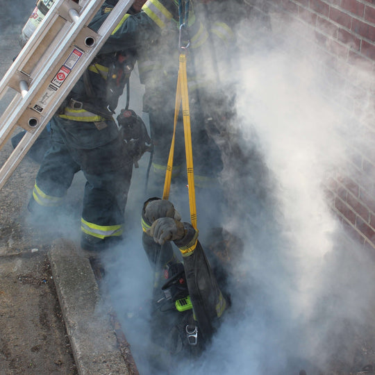 Multi-Loop Rescue Strap lifting firefighter out of fire