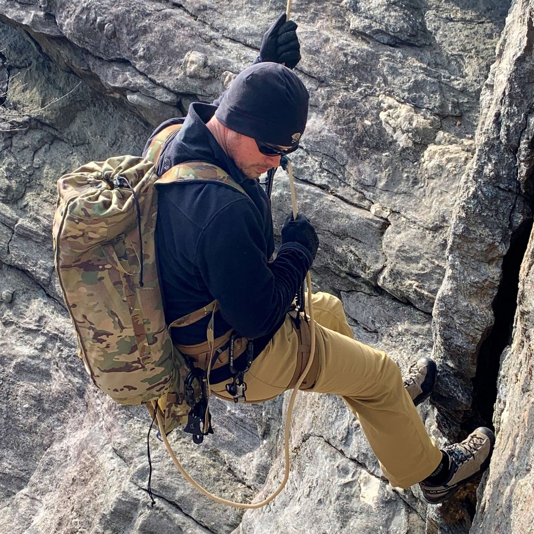 Climber with Anderson Rescue Solutions Breakout Rope Bag