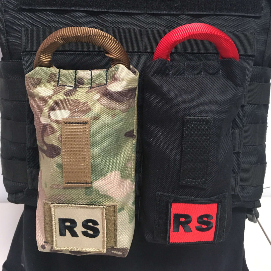 Anderson Rescue Solutions tan and red patches on rapid deployment bags