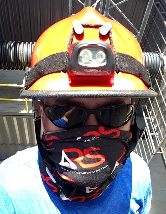 Anderson Rescue Solutions neck gaiter on rescue worker