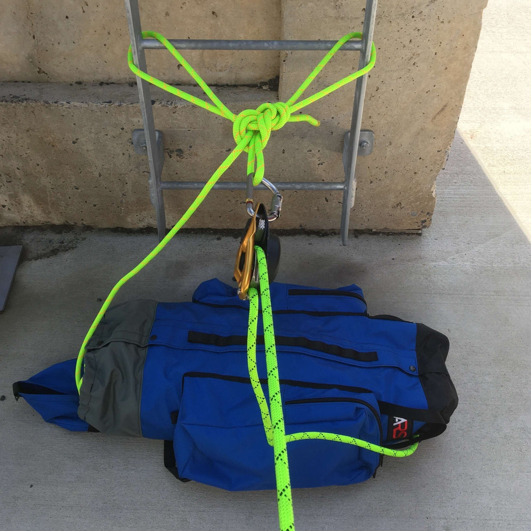 Blue Anderson Rescue Solutions Breakout Rope Bag with green rope