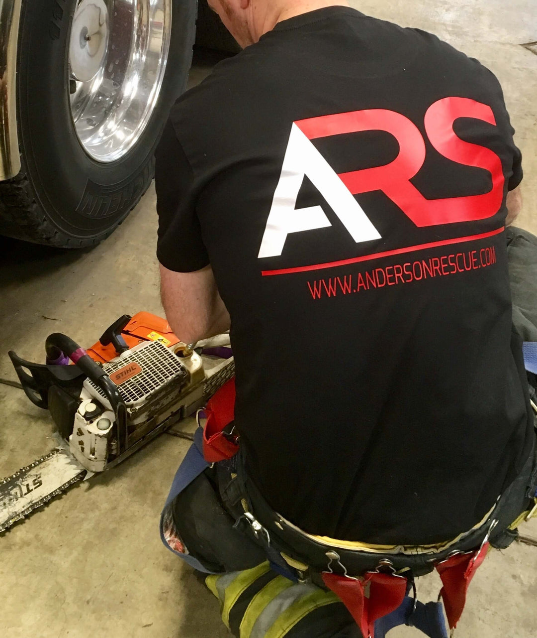 Back view of Anderson Rescue Solutions logo t-shirt