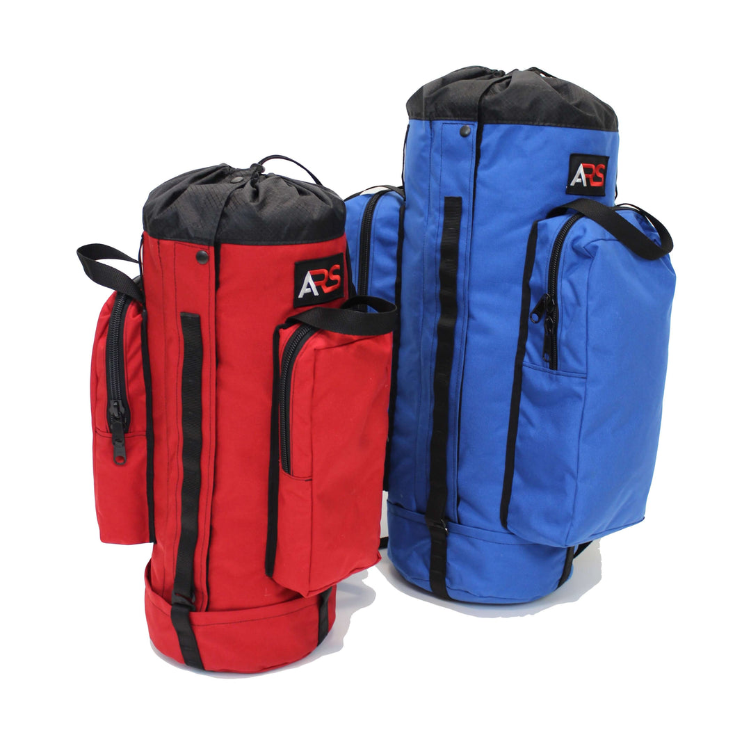 Large red and blue Anderson Rescue Solutions Breakout Rope Bags